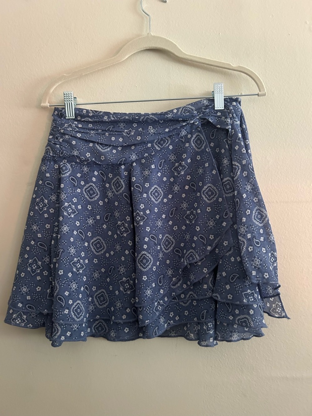 aerie Blue Bandana Print Wrap Skater Skirt